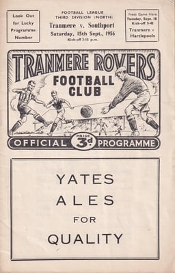 Tranmere Rovers v Southport Match Programme 1956-09-15